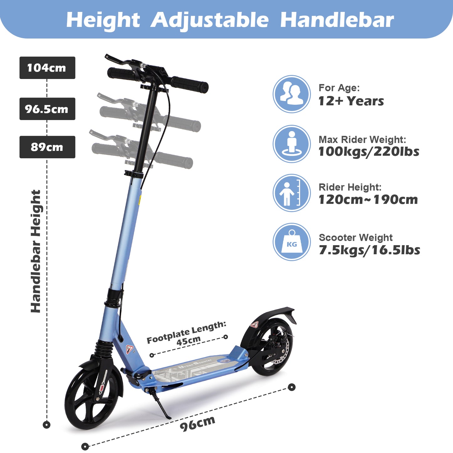 H.yeed Kick Scooter with Disc Brake Blue