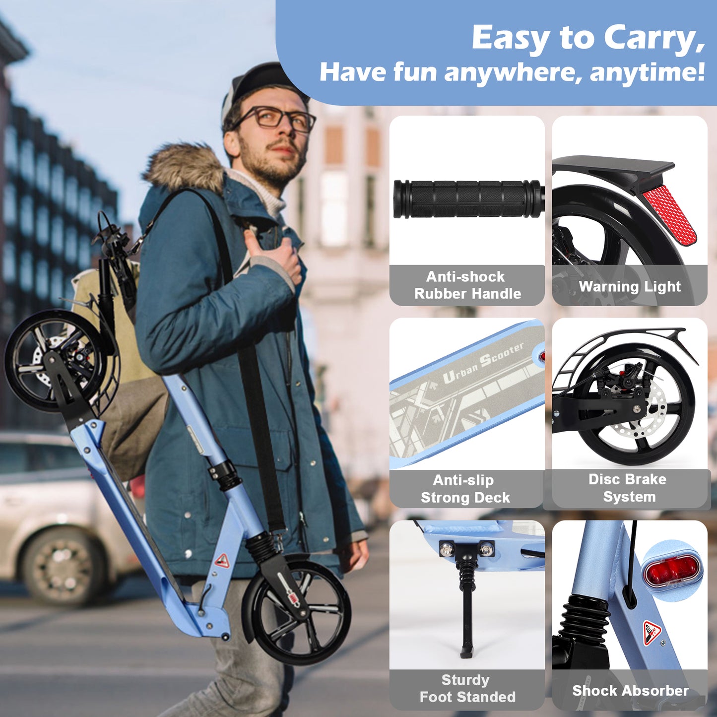 H.yeed Kick Scooter with Disc Brake Blue