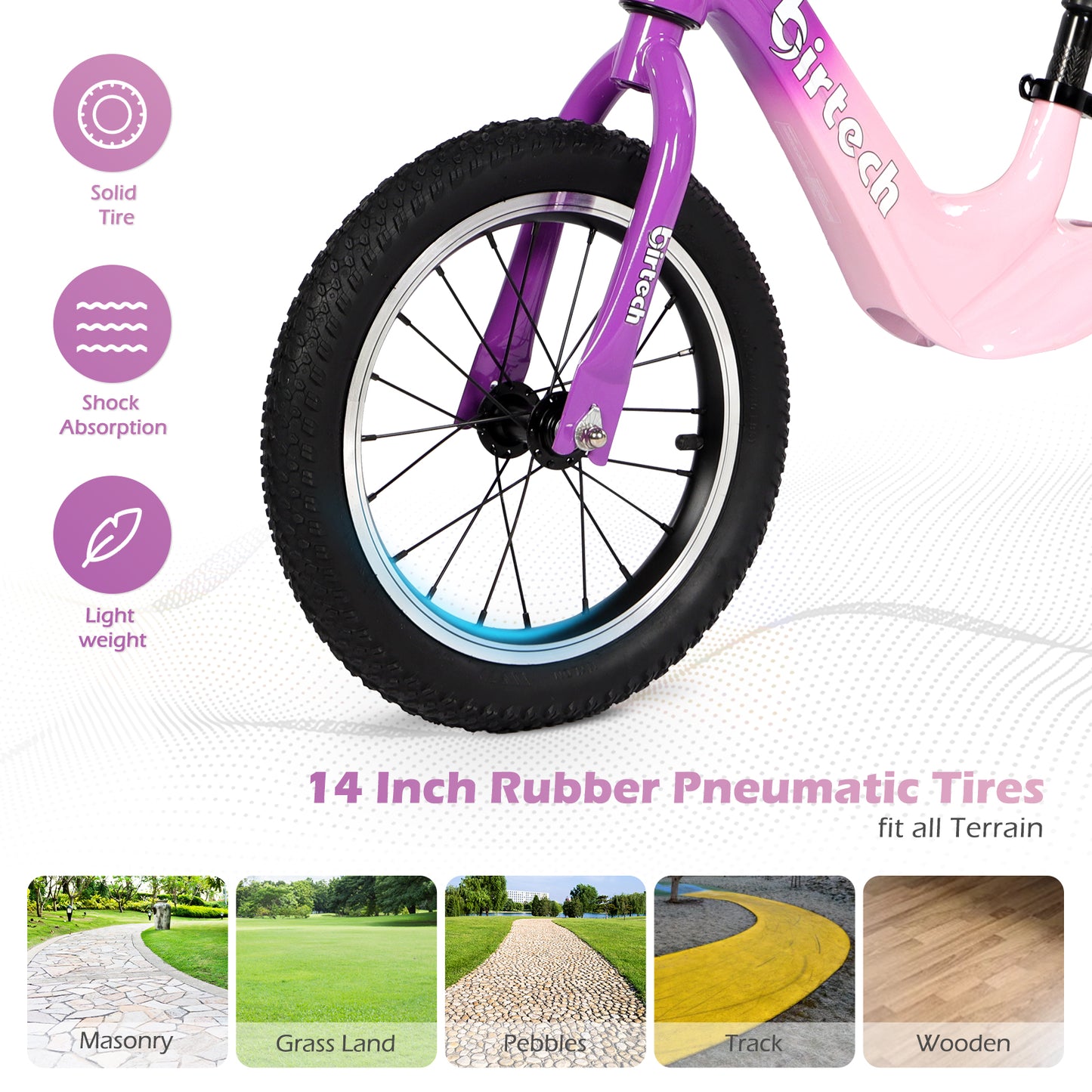 Birtech 14" Kids Balance Bike with Magnesium Alloy Frame Purple&Pink
