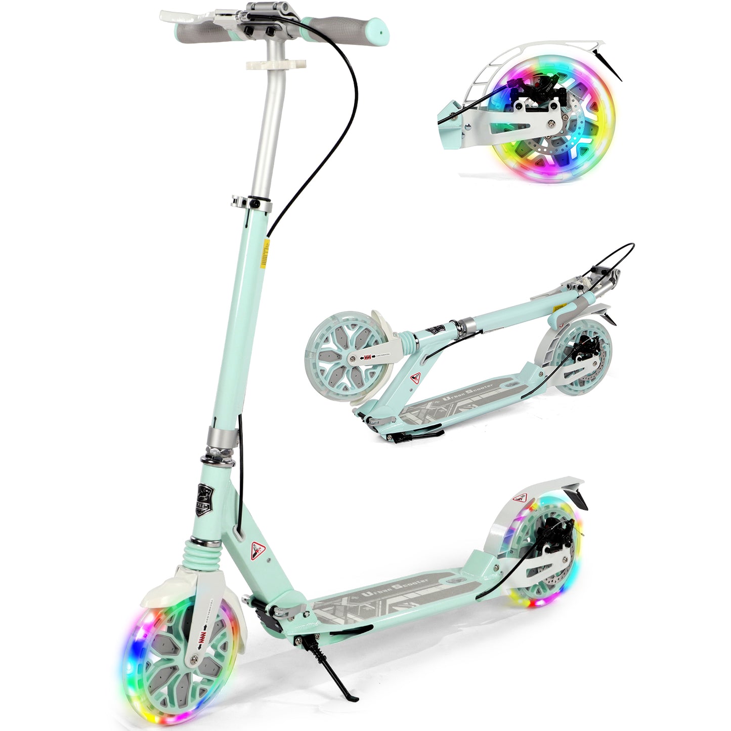 H.yeed Light Up Kick Scooter with Disc Brake Green