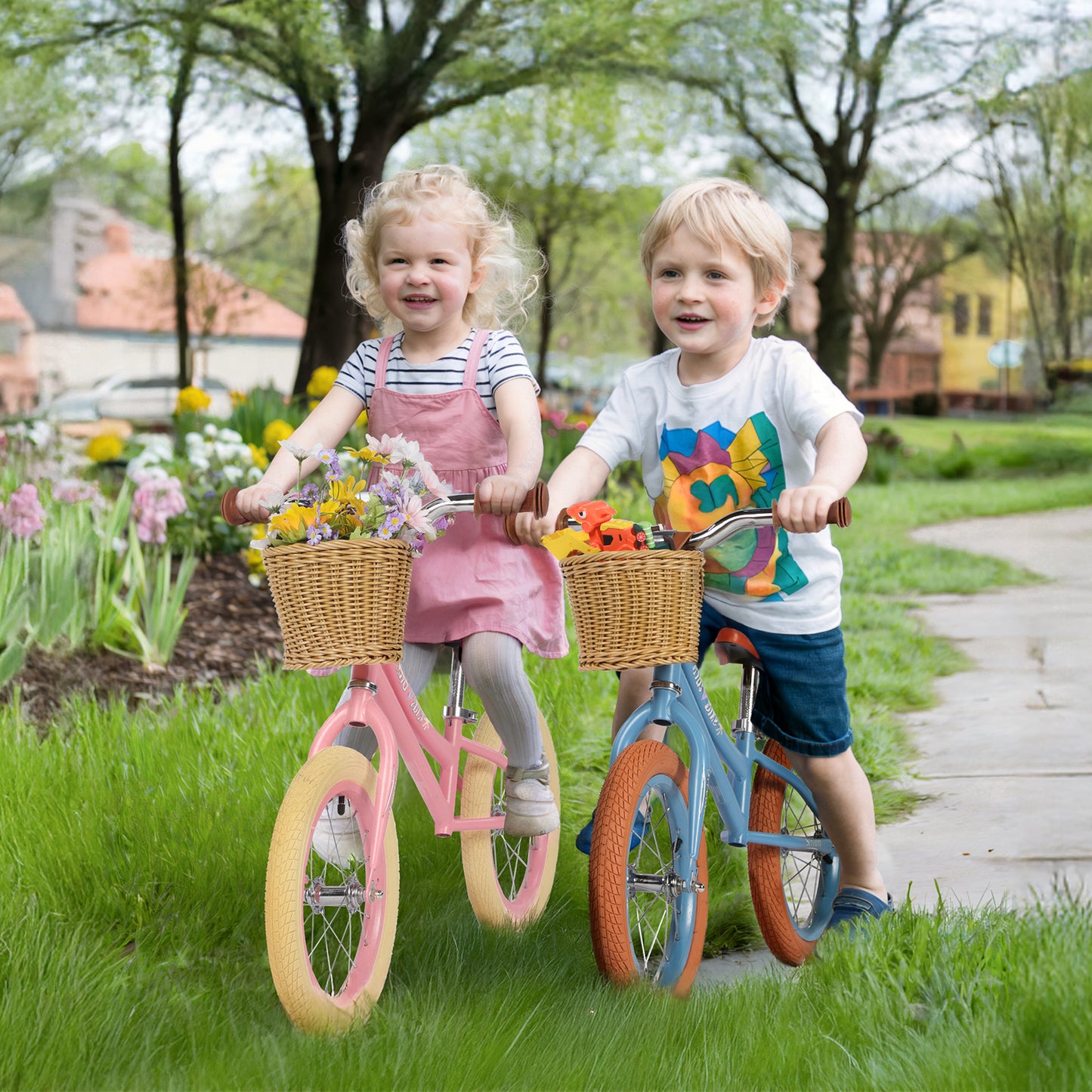 Birtech 14 Inch Kids Balance Bike with Removable Basket Pink