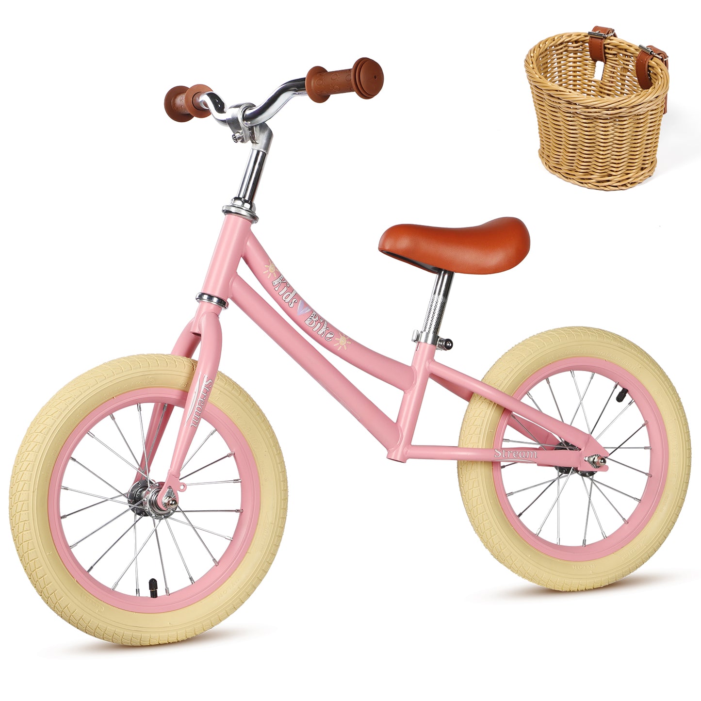Birtech 14 Inch Kids Balance Bike with Removable Basket Pink
