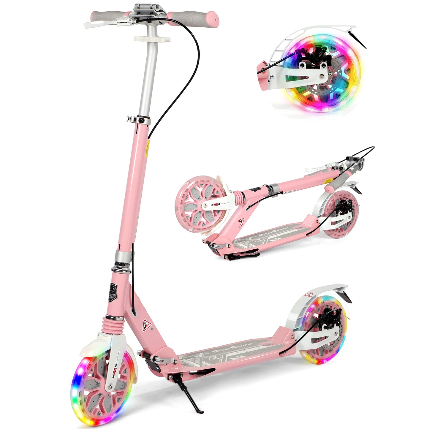 H.yeed Light Up Kick Scooter with Disc Brake Light Pink