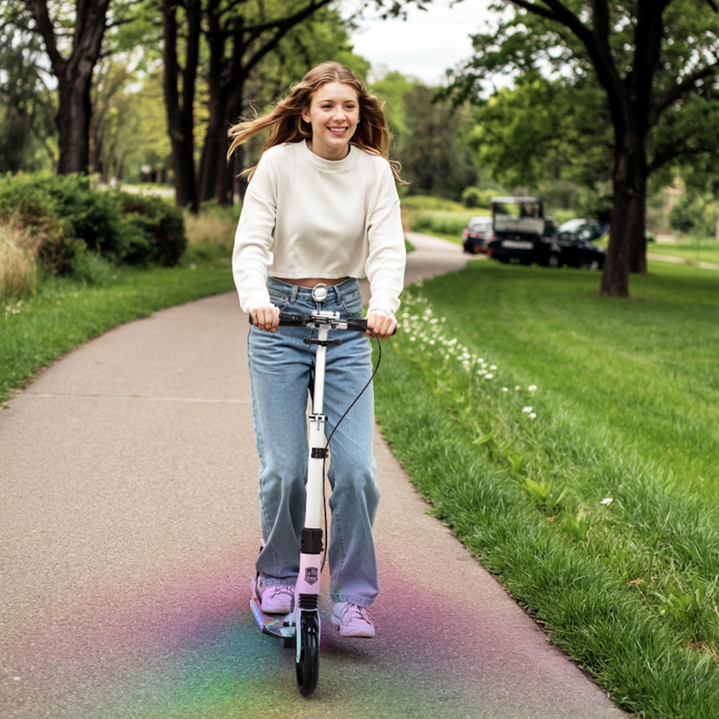 H.yeed Light Up Kick Scooter with Disc Brake White
