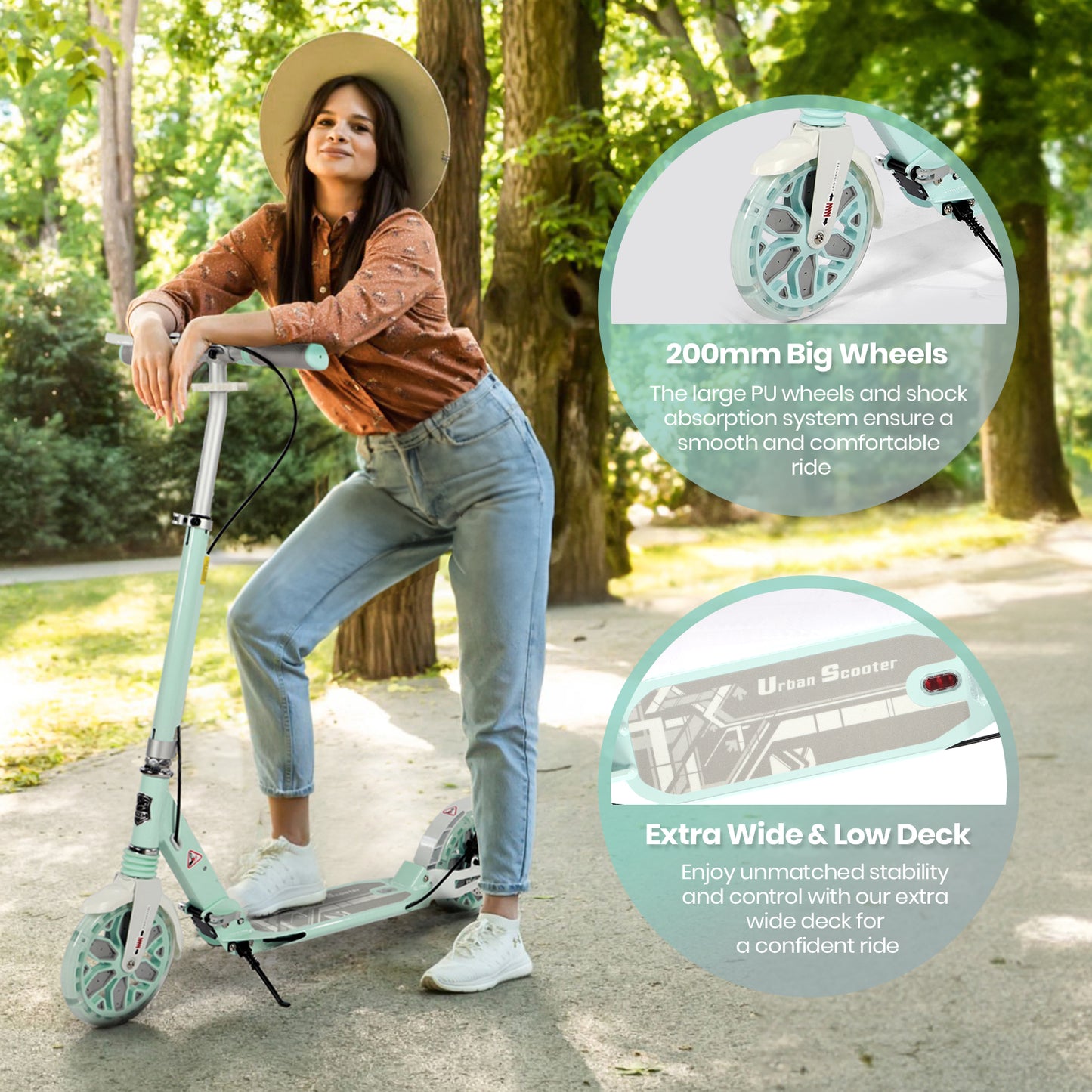 H.yeed Light Up Kick Scooter with Disc Brake Green
