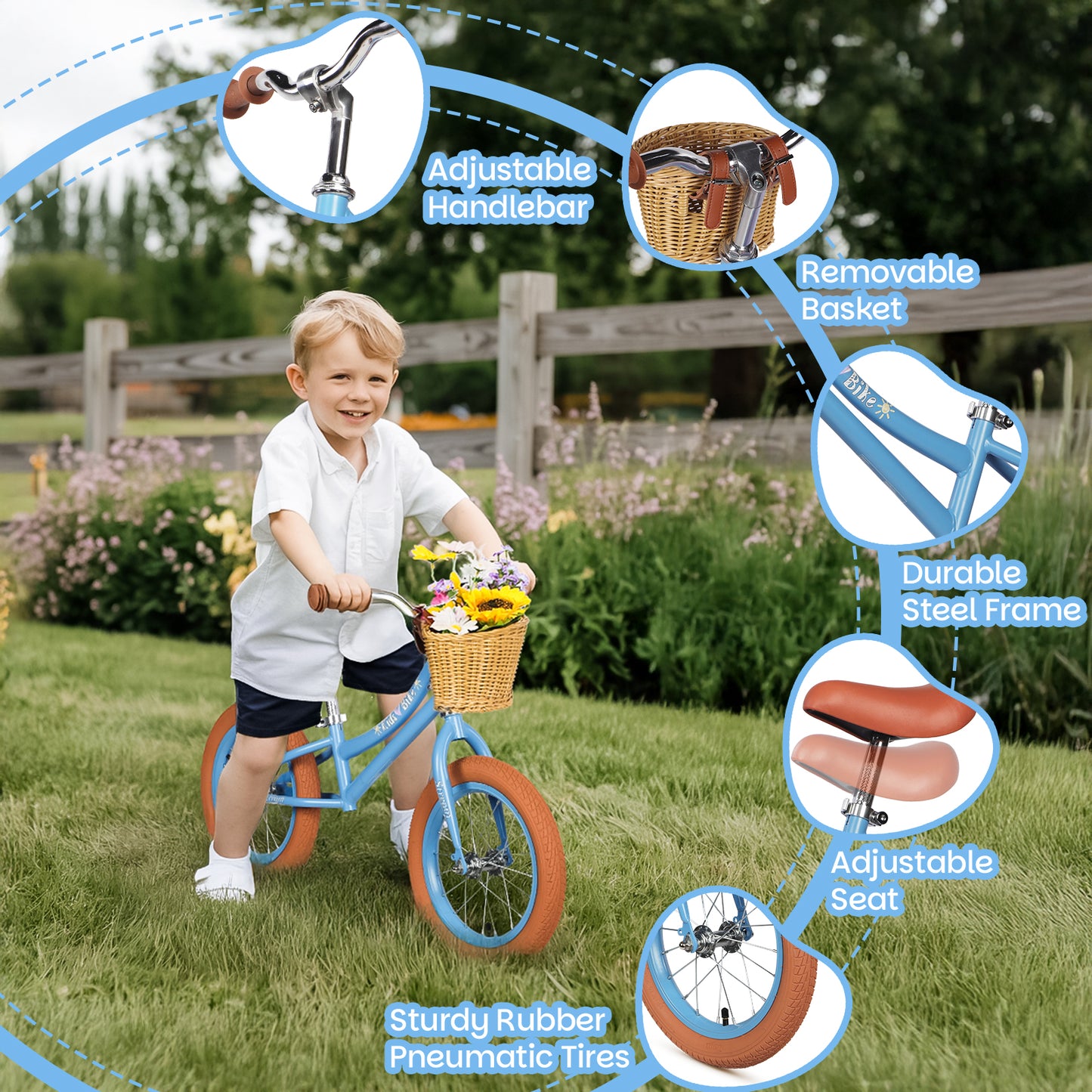 Birtech 14 Inch Kids Balance Bike with Removable Basket Blue