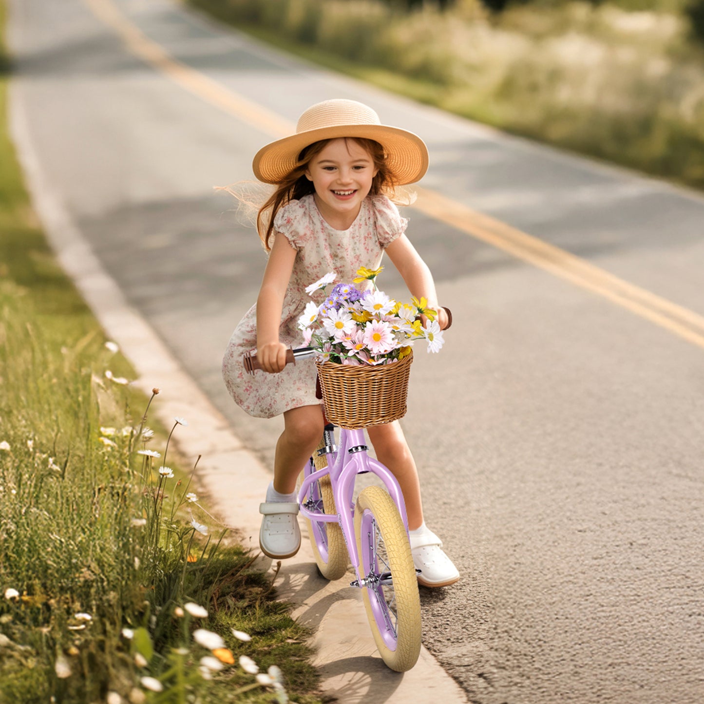 Birtech 14 Inch Kids Balance Bike with Removable Basket Light Purple