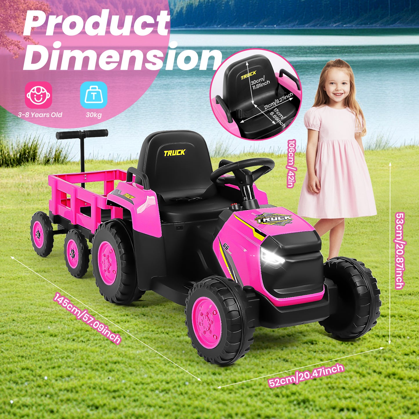 H.yeed Kids Ride-on Tractor and Trailer Aged 3-6