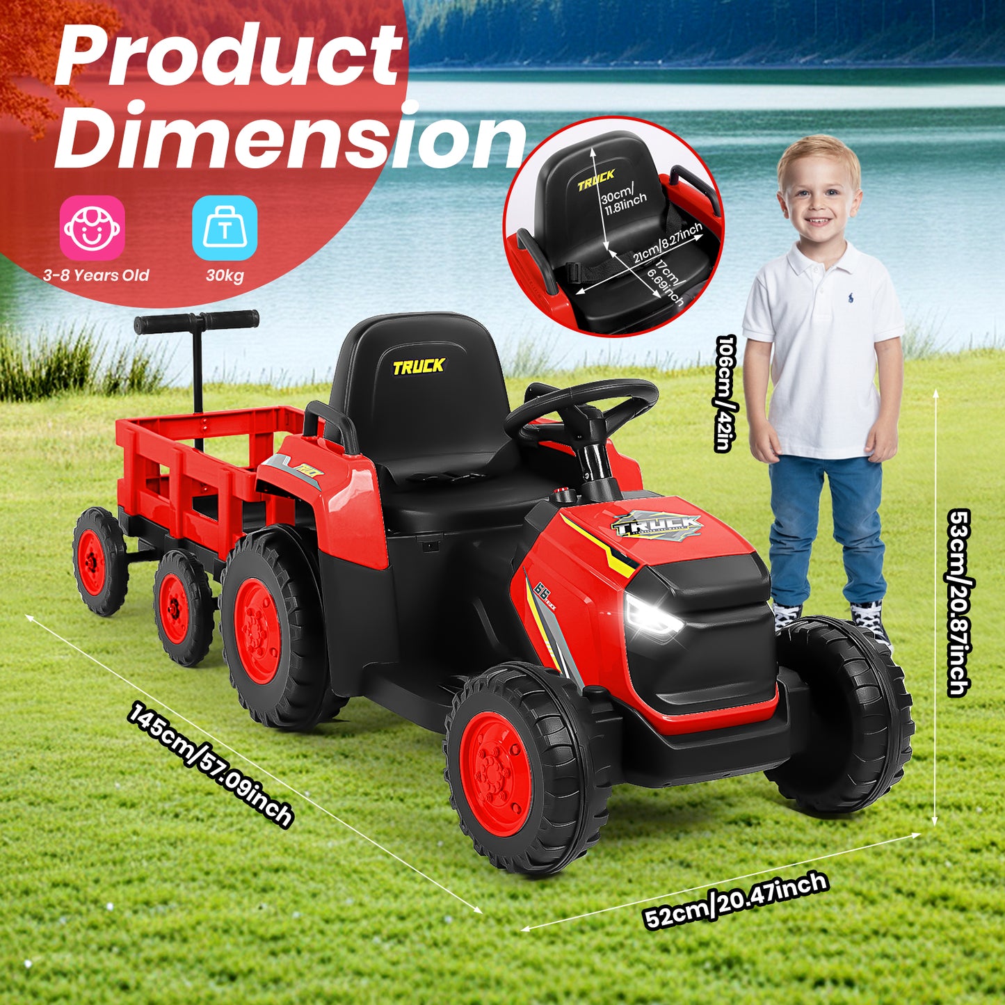 H.yeed Kids Ride-on Tractor and Trailer Aged 3-6