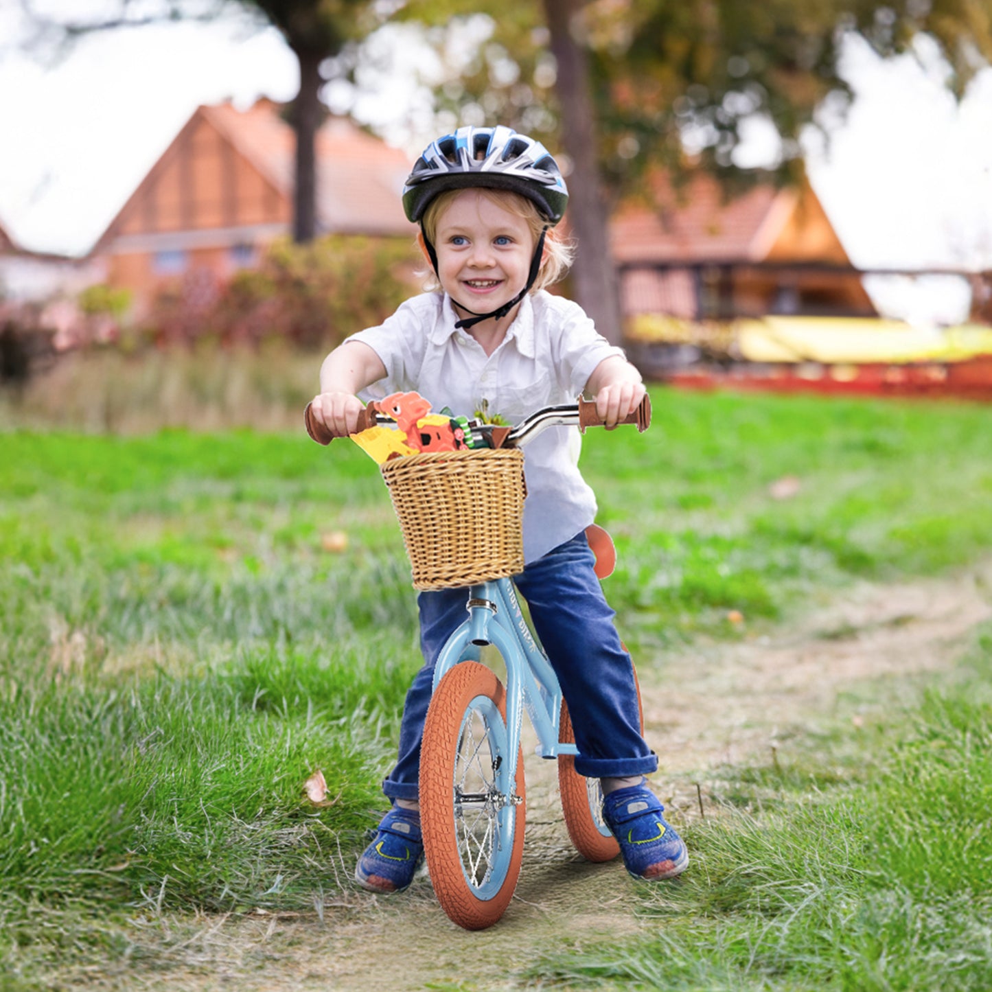 Birtech 14 Inch Kids Balance Bike with Removable Basket Blue