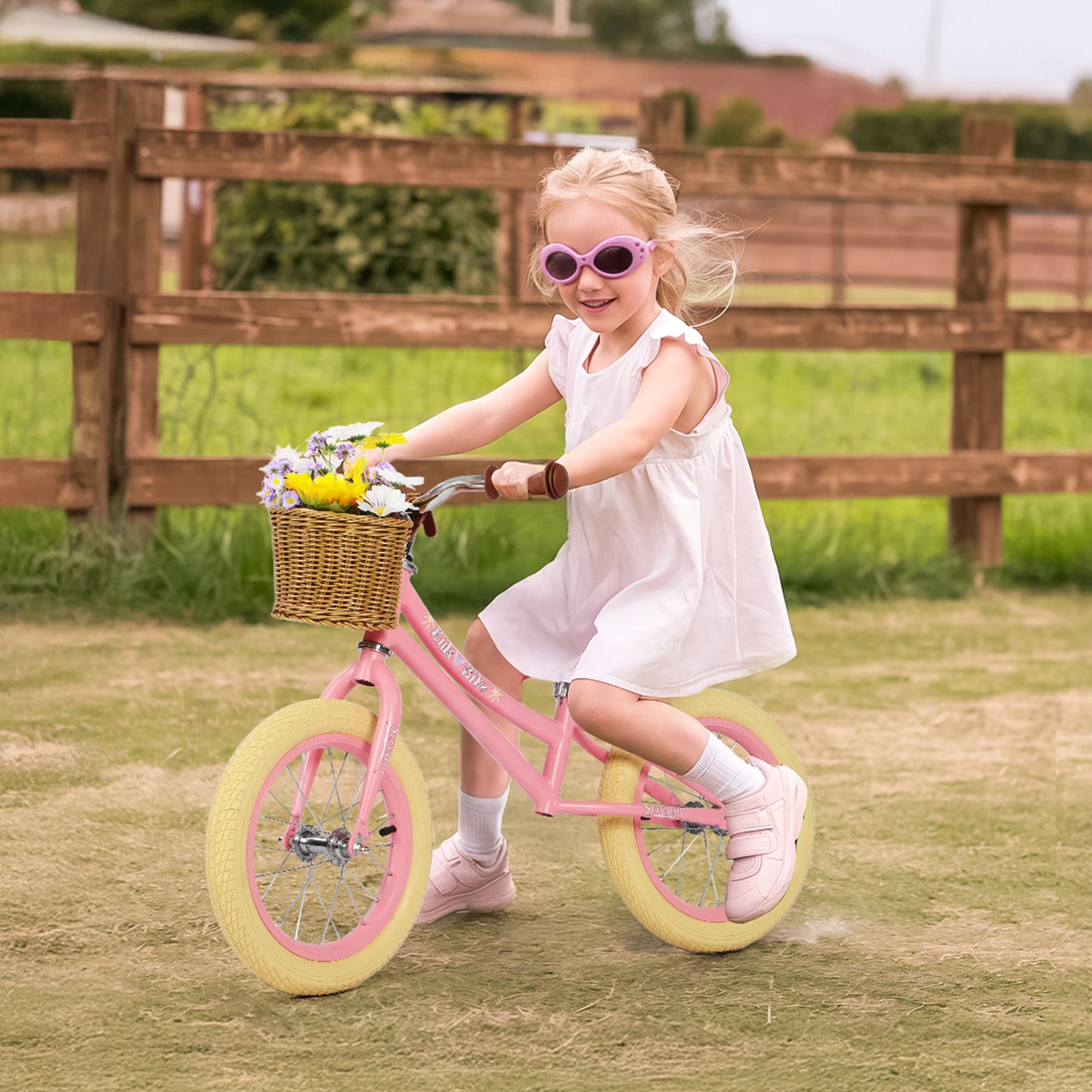 Birtech 14 Inch Kids Balance Bike with Removable Basket Pink