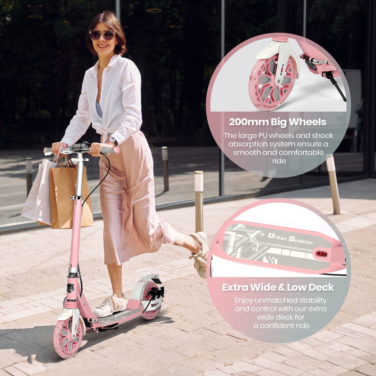 H.yeed Light Up Kick Scooter with Disc Brake Light Pink