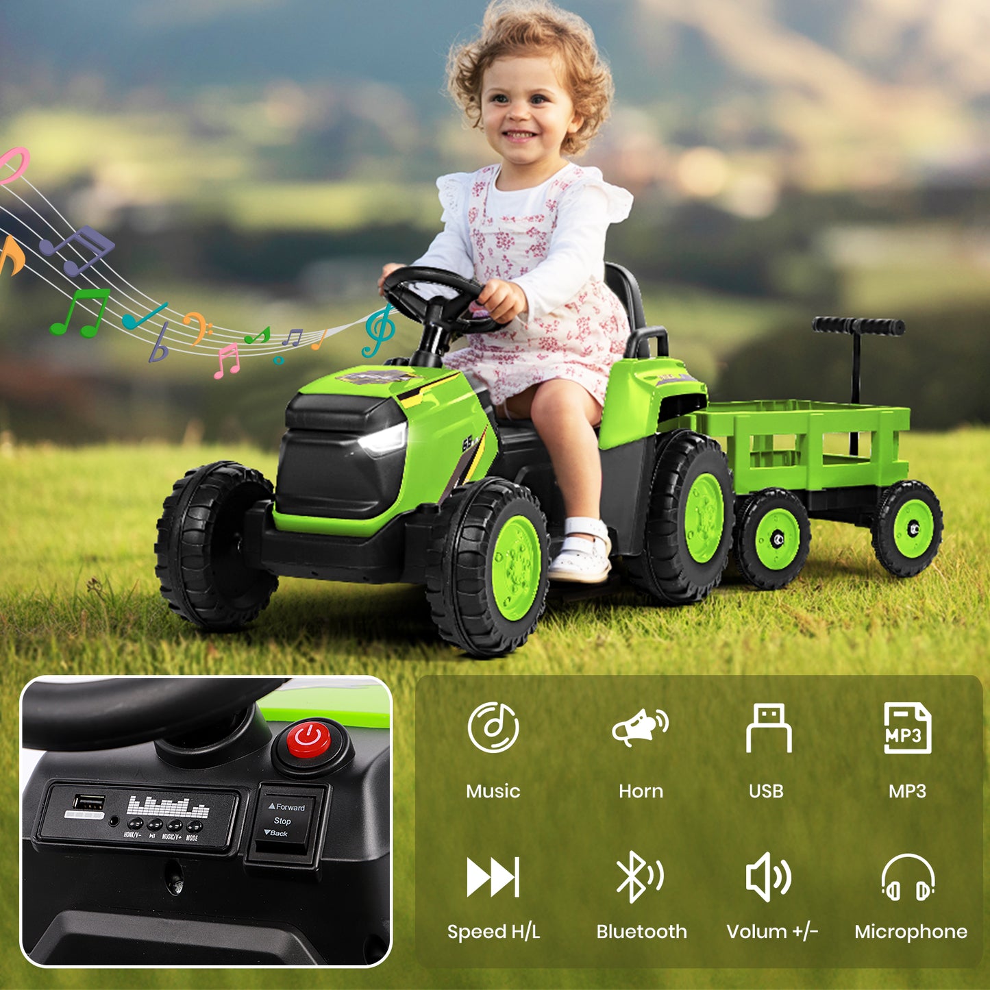 H.yeed Kids Ride-on Tractor and Trailer Aged 3-6