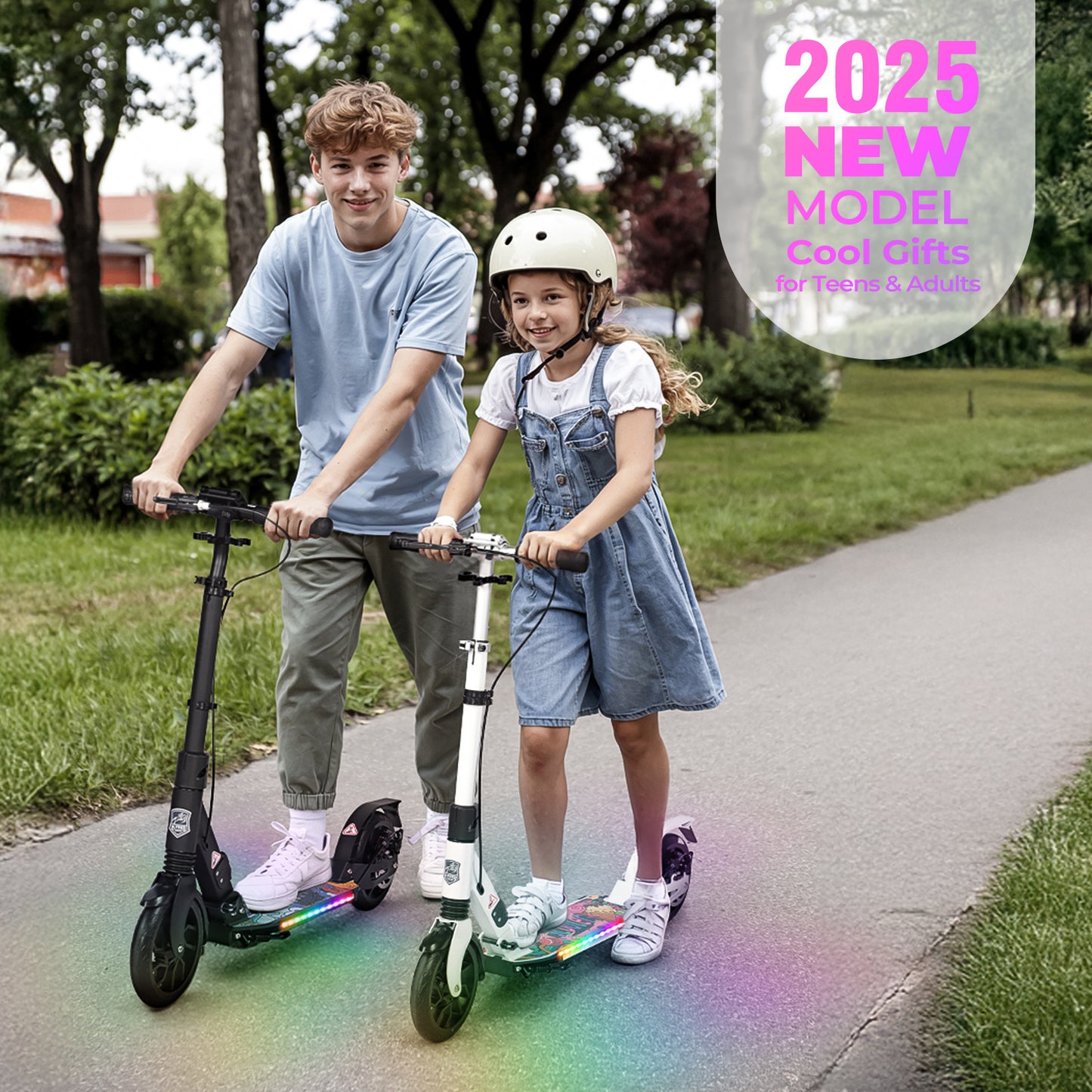 H.yeed Light Up Kick Scooter with Disc Brake White