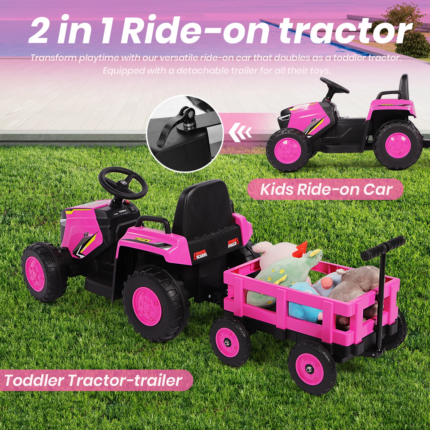 H.yeed Kids Ride-on Tractor and Trailer Aged 3-6
