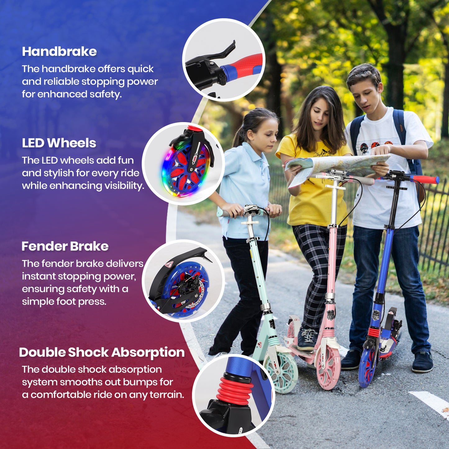 Birtech Light Up Kick Scooter with Disc Brake Dark Blue