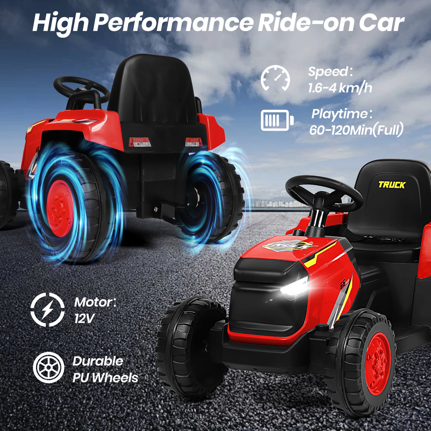 H.yeed Kids Ride-on Tractor and Trailer Aged 3-6