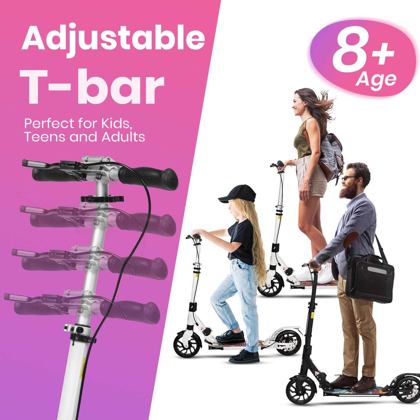 H.yeed Light Up Kick Scooter with Disc Brake White