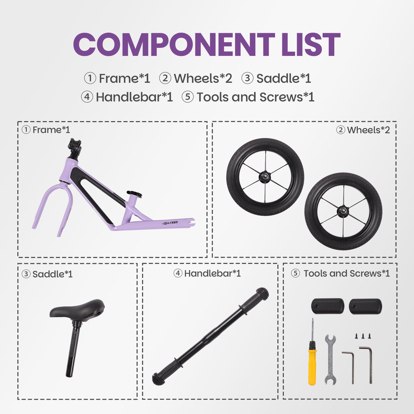 12 Inch Kids Balance Bike Purple for age 2-6 Years