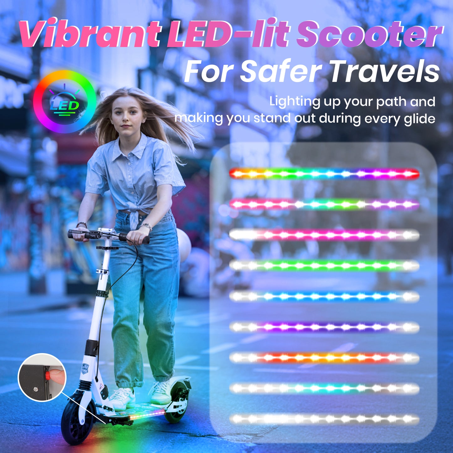 H.yeed Light Up Kick Scooter with Disc Brake White