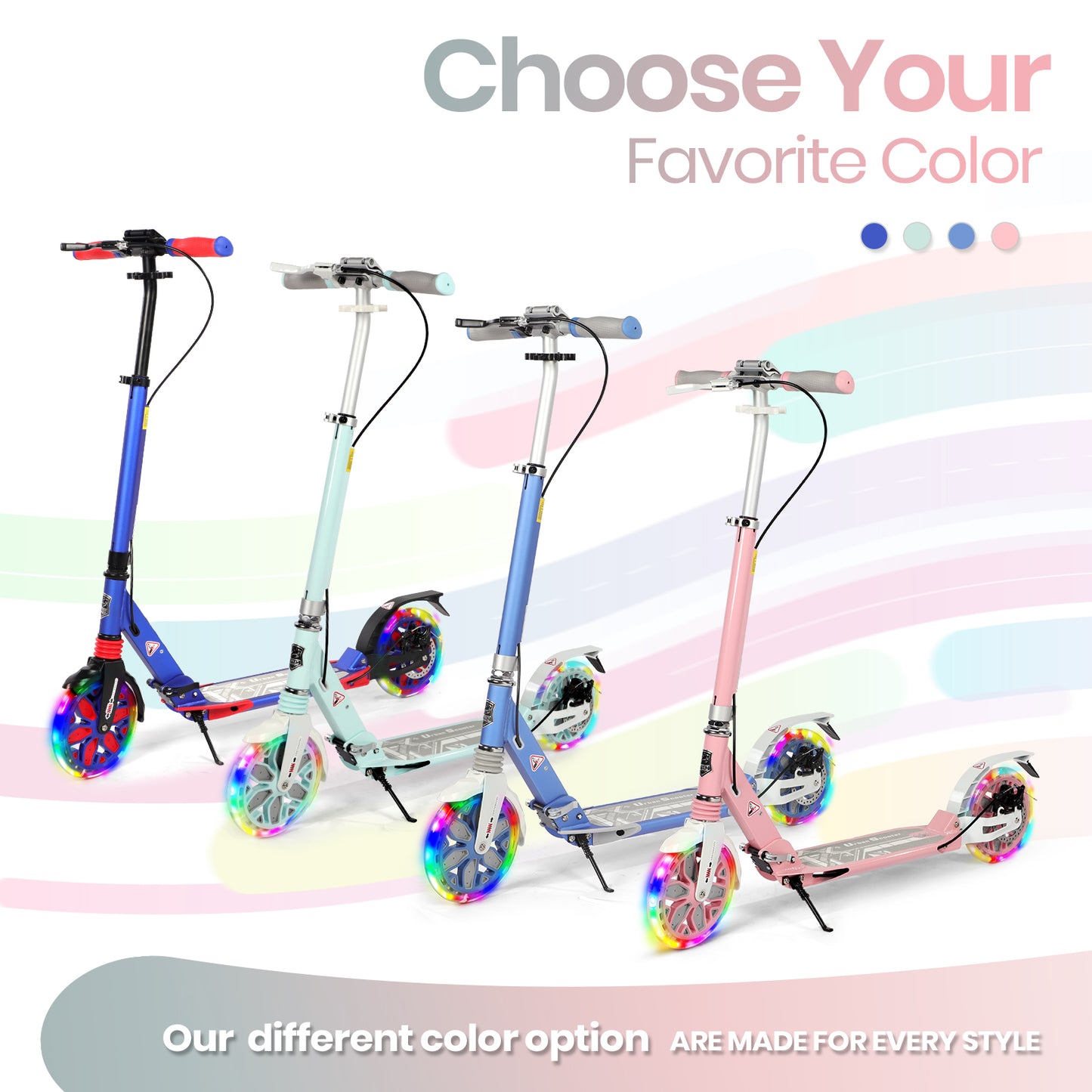 H.yeed Light Up Kick Scooter with Disc Brake Light Pink