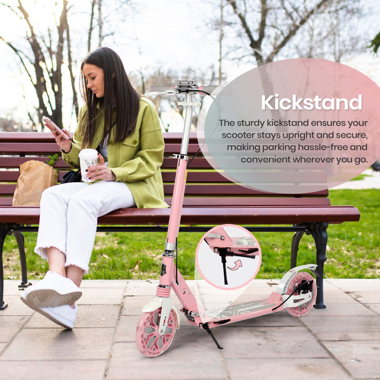 H.yeed Light Up Kick Scooter with Disc Brake Light Pink