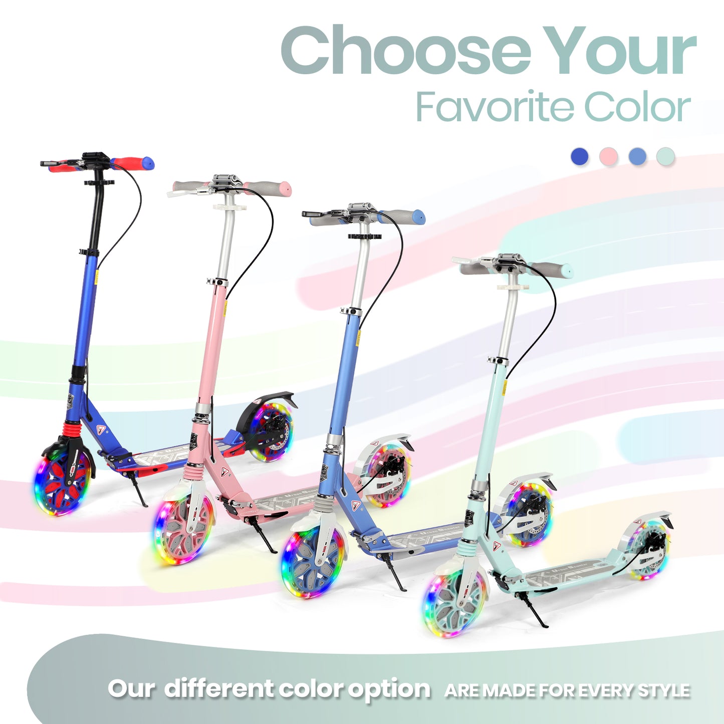 H.yeed Light Up Kick Scooter with Disc Brake Green