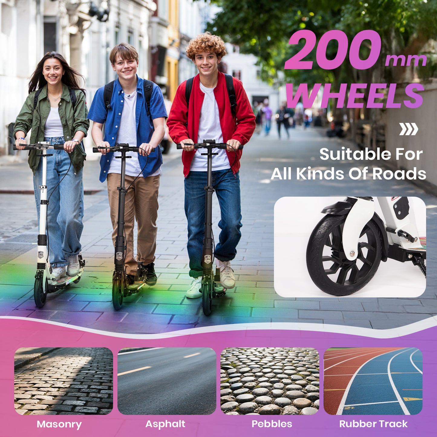 H.yeed Light Up Kick Scooter with Disc Brake White