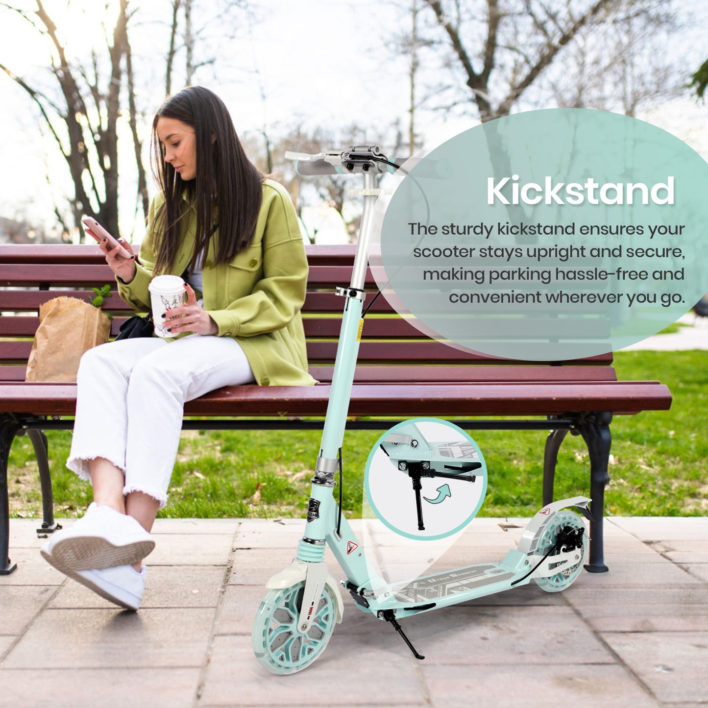 H.yeed Light Up Kick Scooter with Disc Brake Green