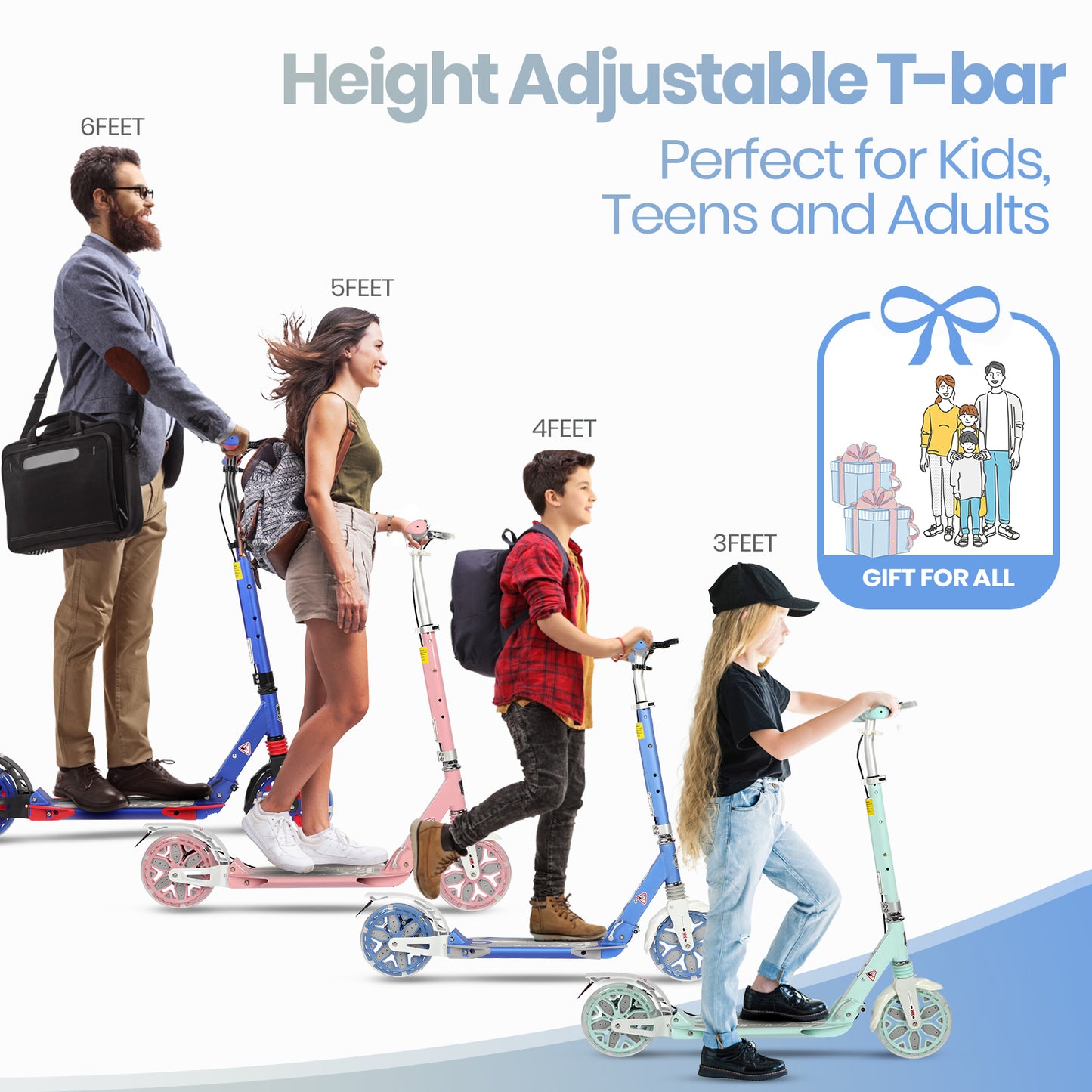 H.yeed Light Up Kick Scooter with Disc Brake Light Blue