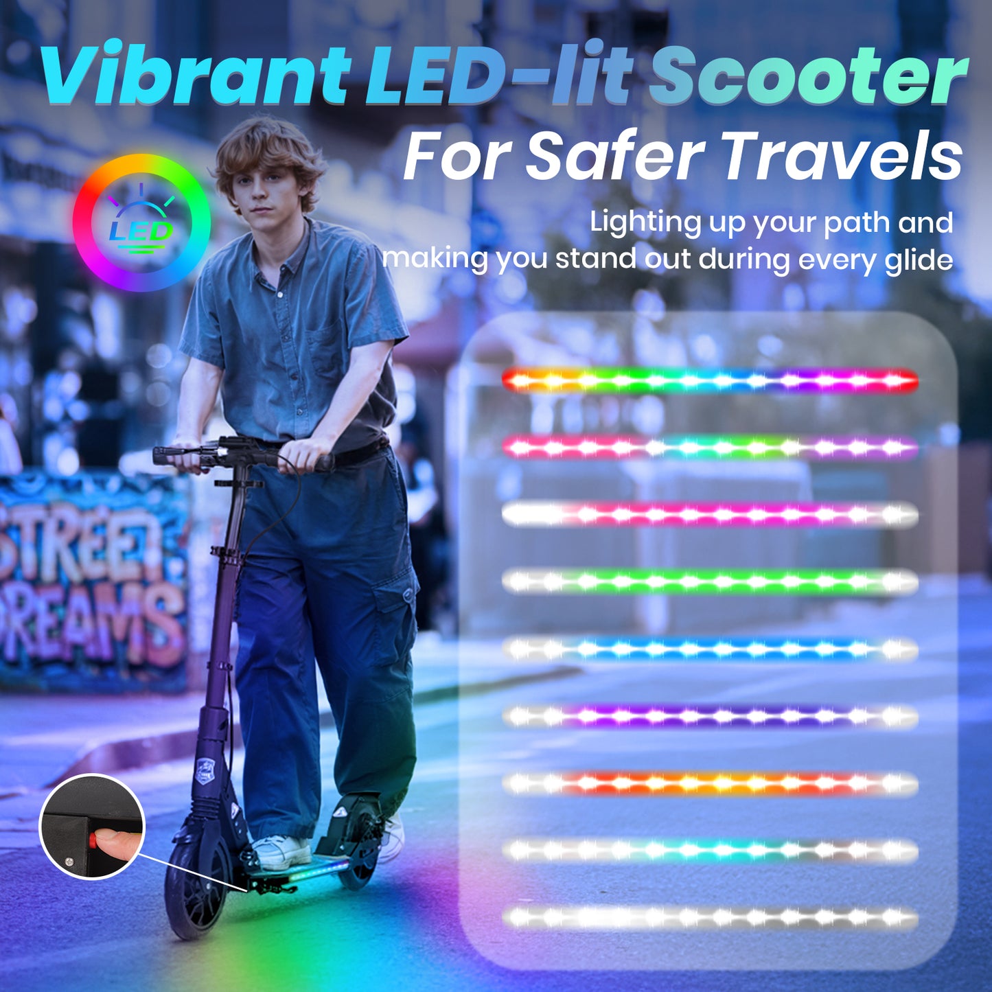 H.yeed Light Up Kick Scooter with Disc Brake Black