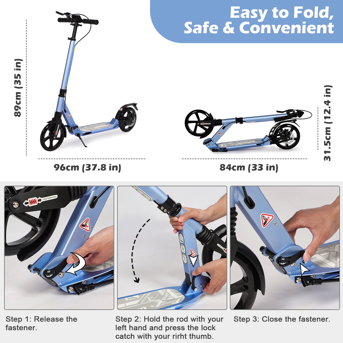 H.yeed Kick Scooter with Disc Brake Blue