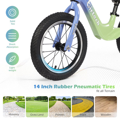 Birtech 14" Kids Balance Bike with Magnesium Alloy Frame Green&Blue
