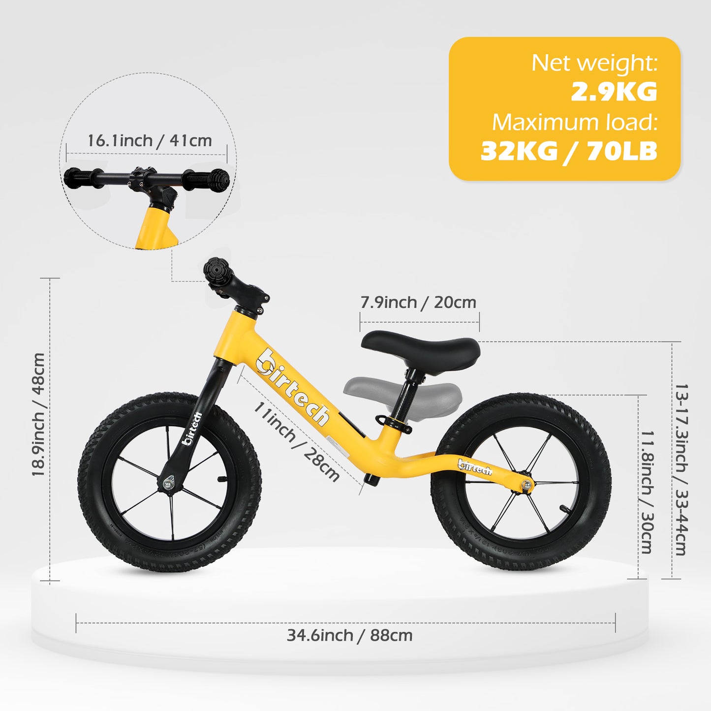 Birtech Balance Bike Lightweight 12" Nylon Frame Yellow