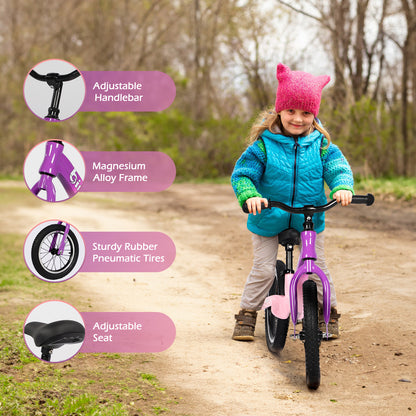 Birtech 14" Kids Balance Bike with Magnesium Alloy Frame Purple&Pink
