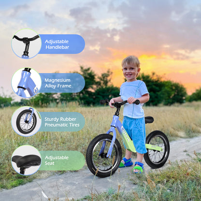 Birtech 14" Kids Balance Bike with Magnesium Alloy Frame Green&Blue