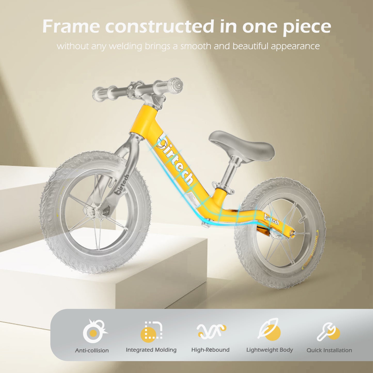 Birtech Balance Bike Lightweight 12" Nylon Frame Yellow