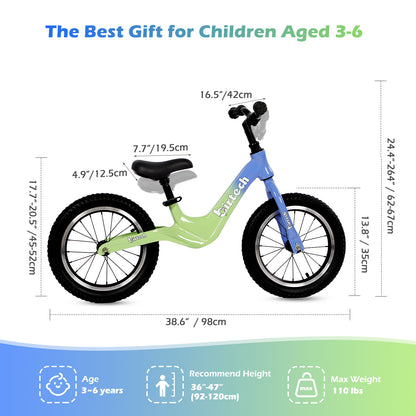 Birtech 14" Kids Balance Bike with Magnesium Alloy Frame Green&Blue