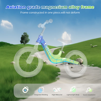 Birtech 14" Kids Balance Bike with Magnesium Alloy Frame Green&Blue