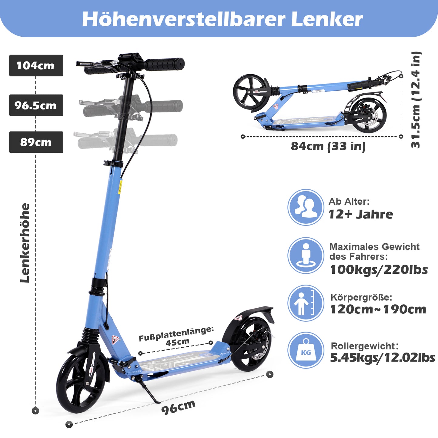 Birtech Kick Scooter with Disc Brake Blue
