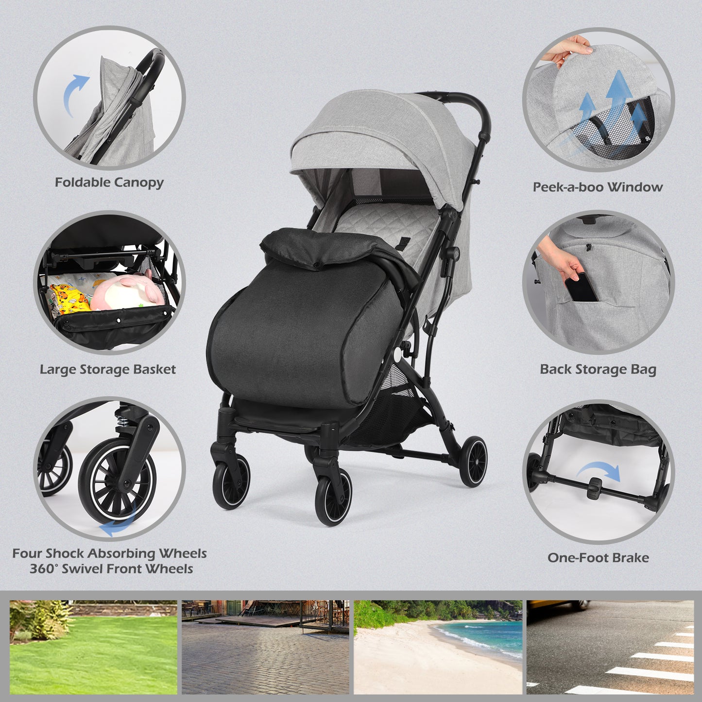 Lightweight Baby Pushchair with Footmuff