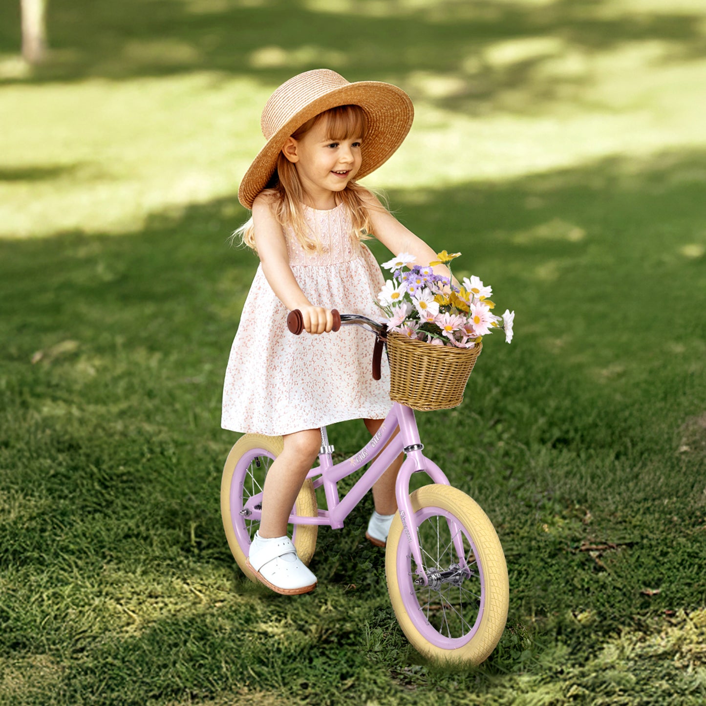 Birtech 14 Inch Kids Balance Bike with Removable Basket Light Purple