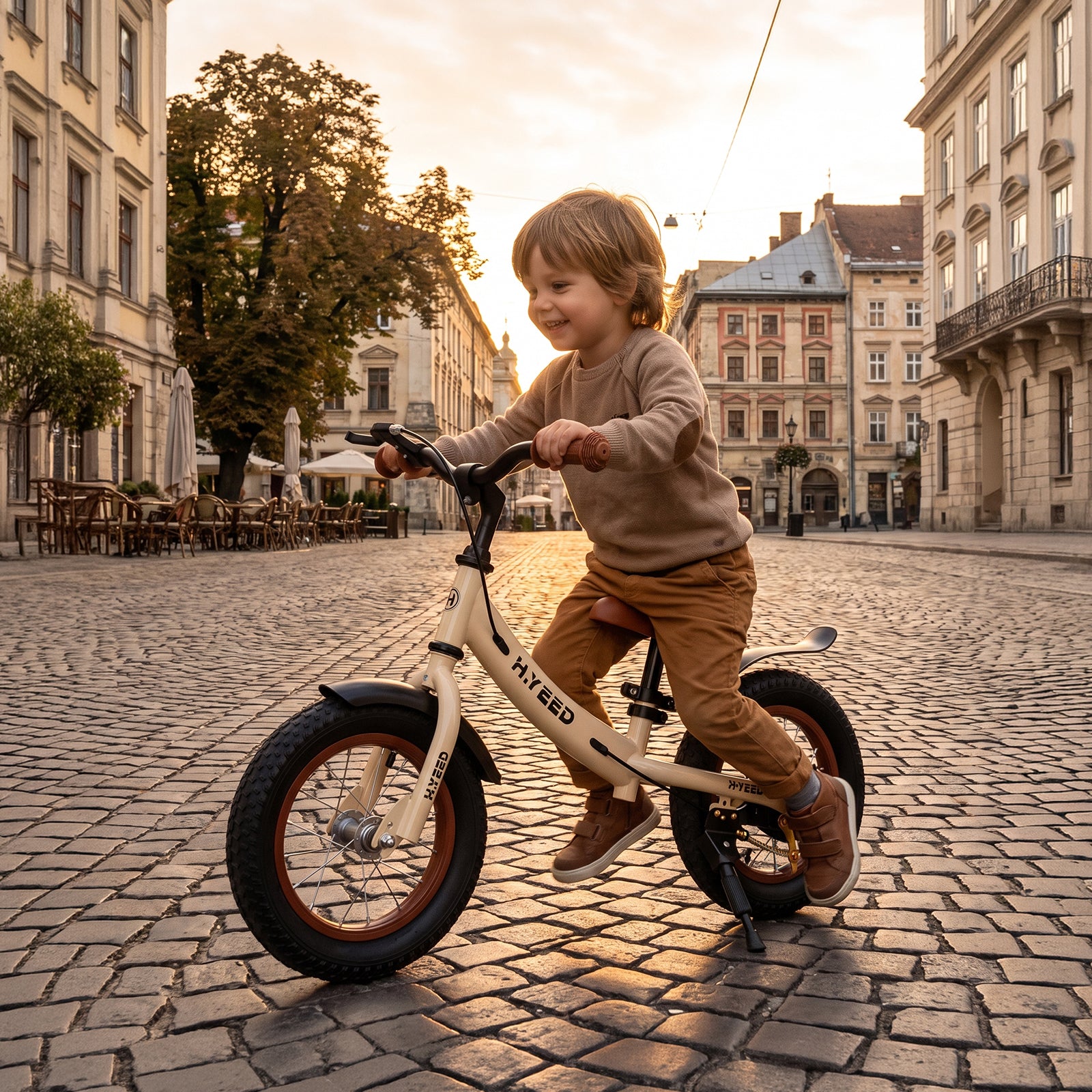 Birtech balance bike handbrake close-up showing short-reach lever for small hands