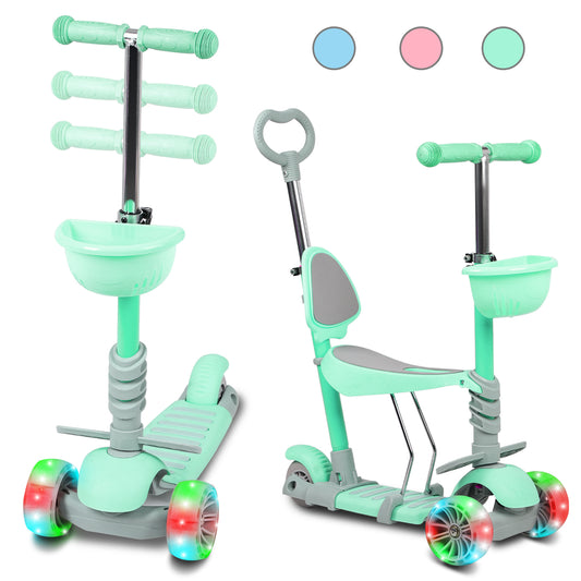Birtech 5-in-1 Kids Scooter with LED Flashing Light Green