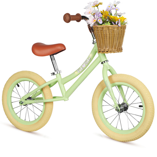 Birtech 14 Inch Kids Balance Bike with Removable Basket Green