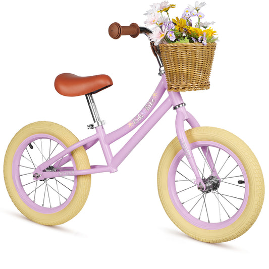Birtech 14 Inch Kids Balance Bike with Removable Basket Light Purple