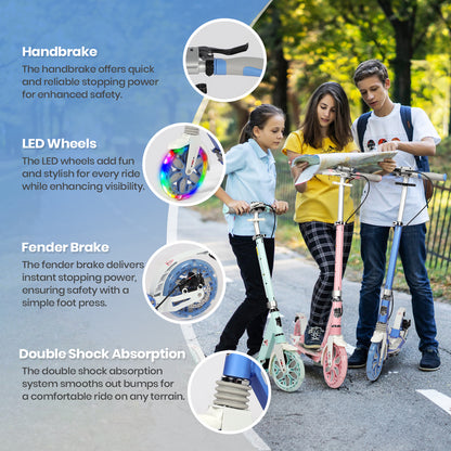 H.yeed Light Up Kick Scooter with Disc Brake Light Blue