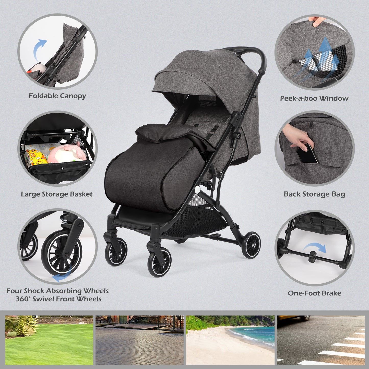 Lightweight Baby Pushchair with Footmuff