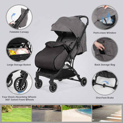 Lightweight Baby Pushchair with Footmuff