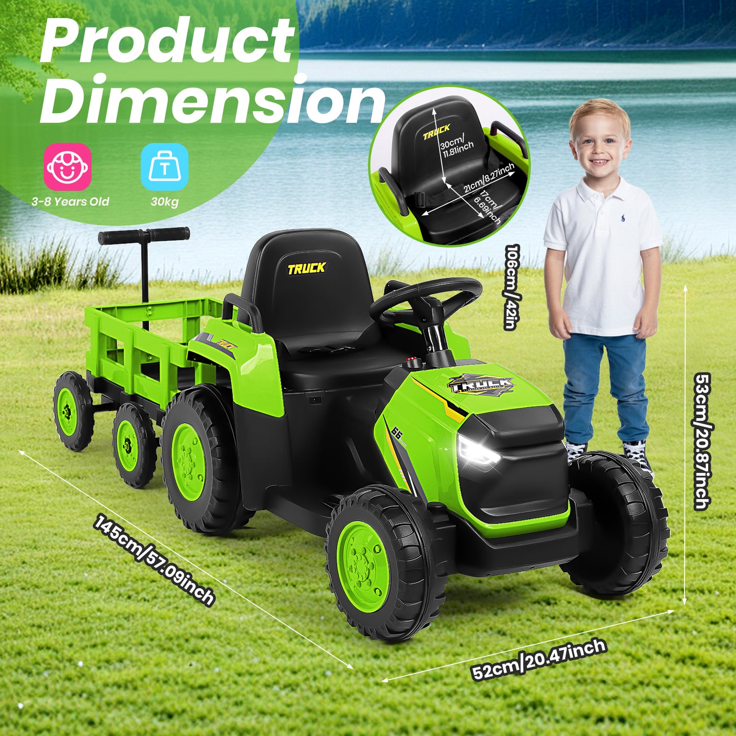 H.yeed Kids Ride-on Tractor and Trailer Aged 3-6